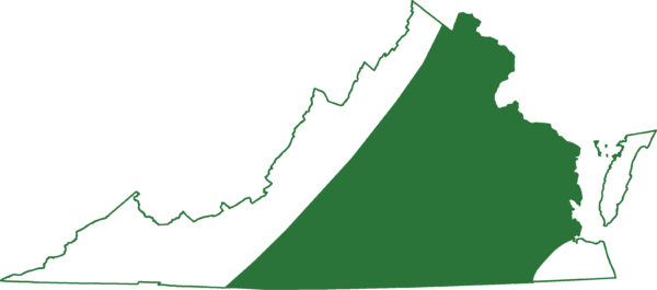 弗吉尼亚州大部分地区分布的树荫蝾螈分布图