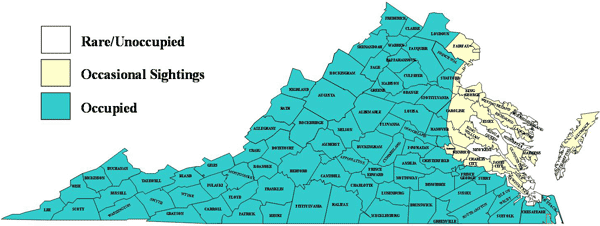 弗吉尼亚州黑熊分布区地图